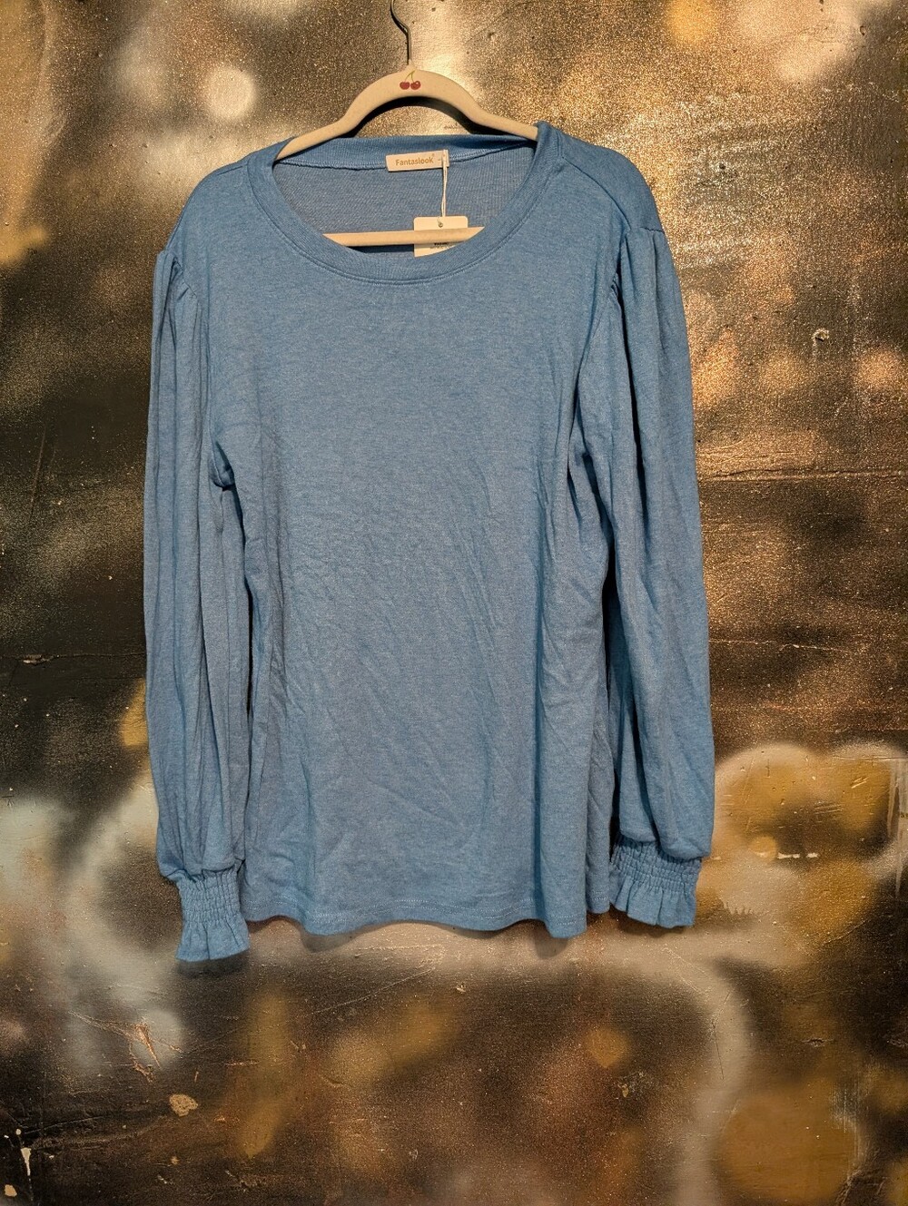 Blue Long Sleeve Girls' Top with Smocked Cuffs